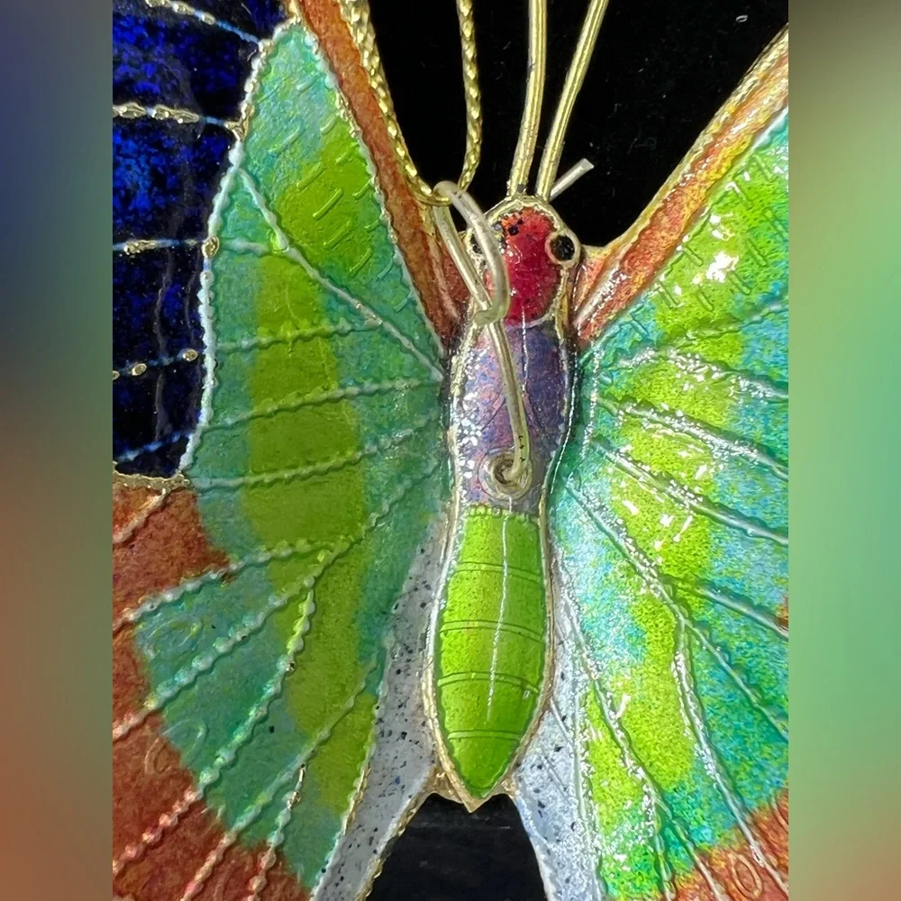 Vintage Gold Tone Enamel Butterfly